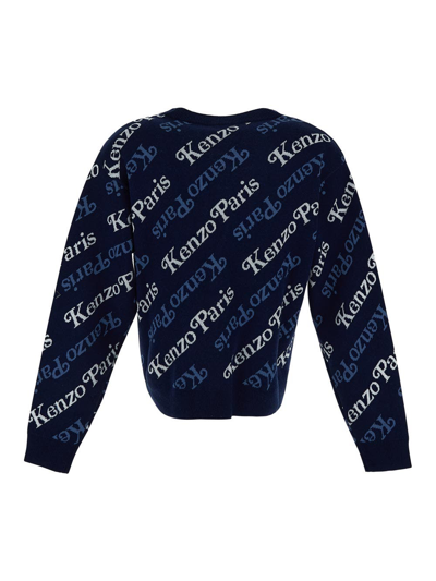 Shop Kenzo Cotton Logo Cardigan In Blue