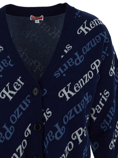 Shop Kenzo Cotton Logo Cardigan In Blue