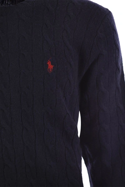 Shop Polo Ralph Lauren Wool And Cashmere Cable-knit Sweater In Navy