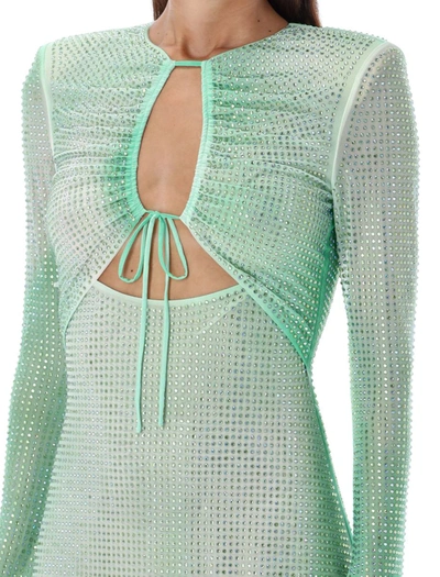 Shop Self-portrait Green Rhinestone Mini Dress