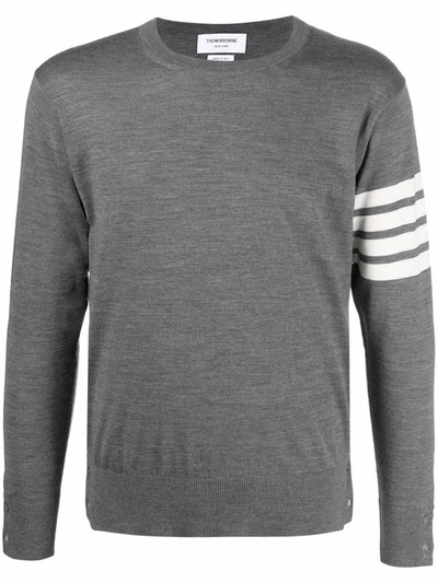Shop Thom Browne Crew-neck Sweater With 4-stripe Detail In Grey
