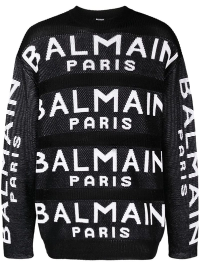 Shop Balmain Printed Sweater In Black