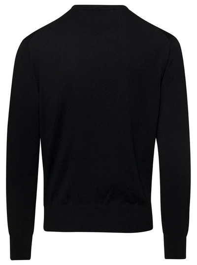 Shop Vivienne Westwood Black Crewneck Sweater With Embroidered Logo In Wool Blend Man