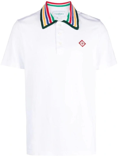 Shop Casablanca Polo Shirt With Knitted Collar In White