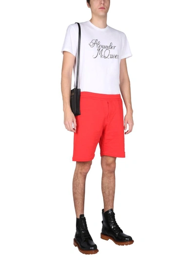 Shop Alexander Mcqueen Bermuda With Embroidered Logo In Red