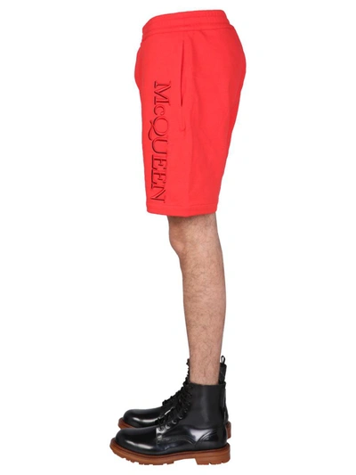 Shop Alexander Mcqueen Bermuda With Embroidered Logo In Red