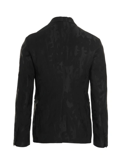 Shop Alexander Mcqueen Jacquard Logo Blazer Jacket In Black