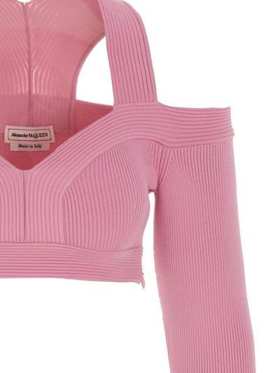 Shop Alexander Mcqueen Off-shoulder Cropped Top In Pink