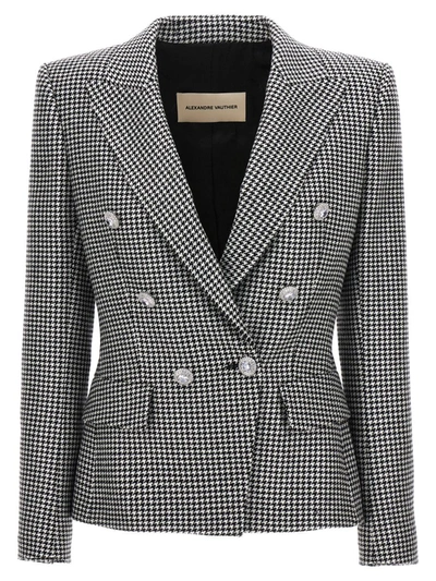 Shop Alexandre Vauthier Double-breasted Houndstooth Blazer In White/black