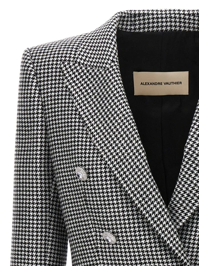 Shop Alexandre Vauthier Double-breasted Houndstooth Blazer In White/black
