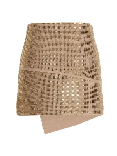 Shop Andreädamo Andreādamo Sequin Knit Skirt In Beige