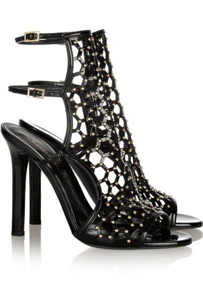 Shop Tamara Mellon Submission Studded Patent-leather Sandals In Black