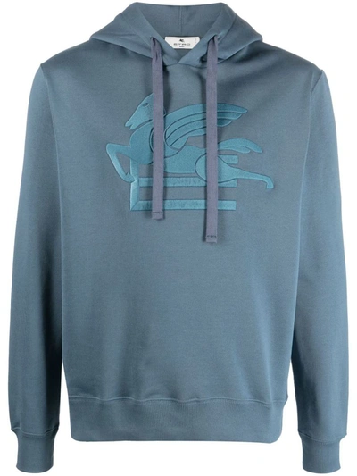 Shop Etro Cotton Sweatshirt With Hood In Blue