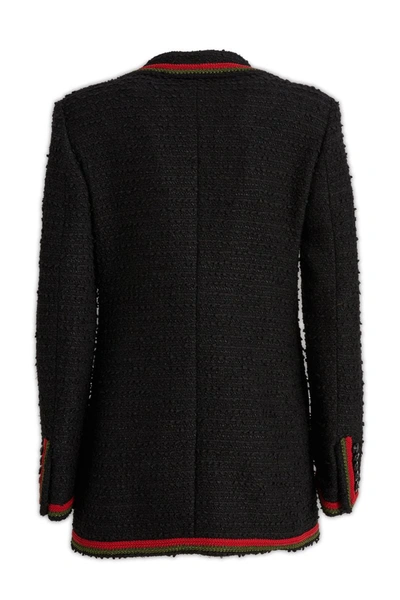 Shop Gucci Web Motif Tweed Blazer Jacket In Black