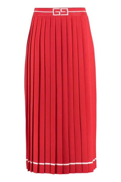 Shop Gucci Pleated Knitted Skirt In Red