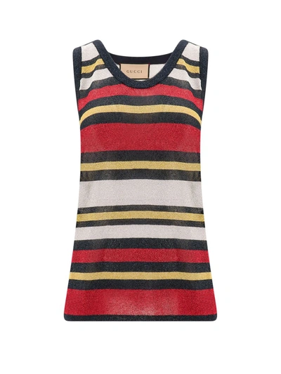 Shop Gucci Striped Sleeveless Top In Blue