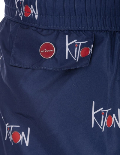 Shop Kiton Navy Swim Shorts With All-over Logo In Blue