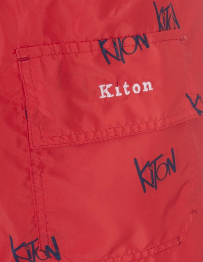 Shop Kiton Swim Shorts With All-over Logo In Red