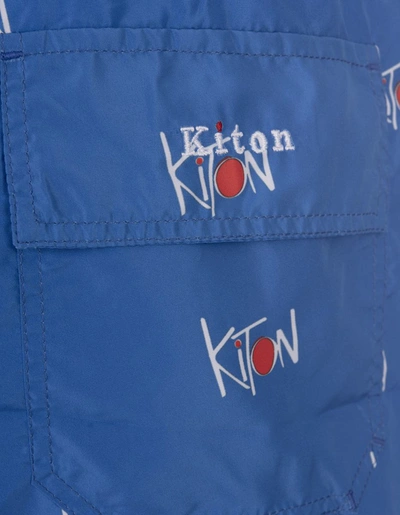 Shop Kiton Swim Shorts With All-over Logo In Blue