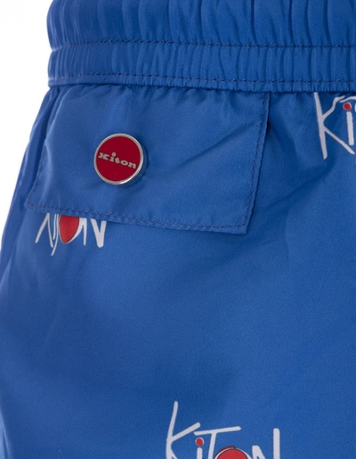 Shop Kiton Swim Shorts With All-over Logo In Blue