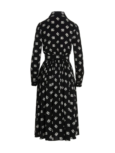 Shop Dolce & Gabbana Logo Print Dress In White/black