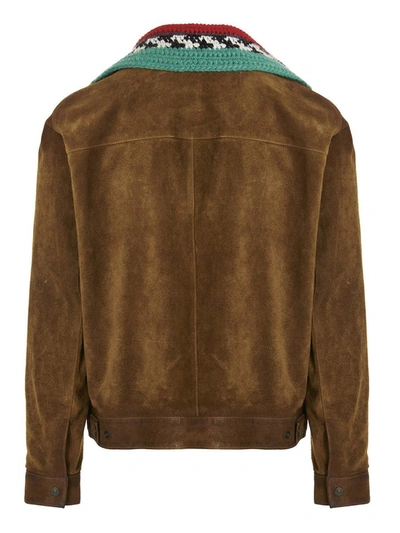 Shop Dsquared2 Knit Collar Suede Jacket In Brown