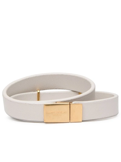 Shop Saint Laurent Opyum Ivory Leather Bracelet In Cream