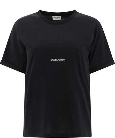 Shop Saint Laurent Print Cotton T-shirt In Black