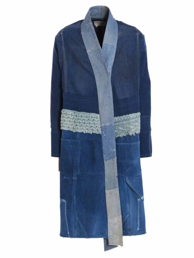 Shop Greg Lauren 'denim Mixed Long' Coat In Blue