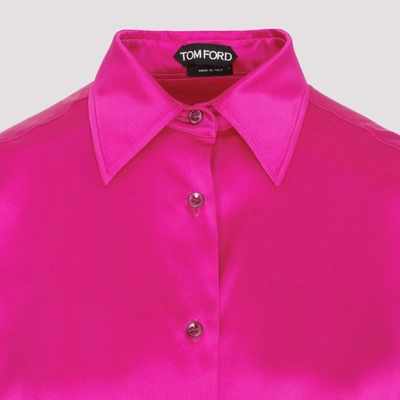 Shop Tom Ford Stretch Silk Satin Shirt In Pink & Purple