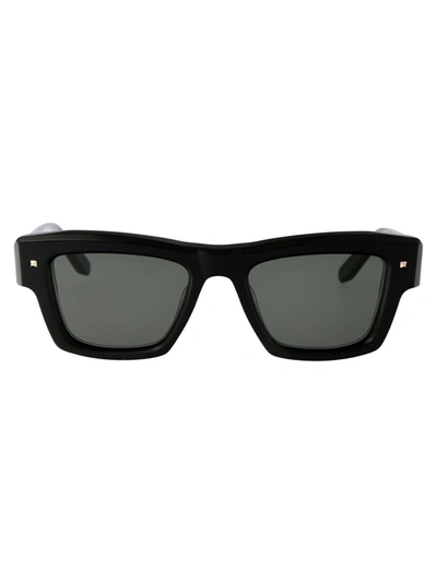 Shop Valentino Garavani Sunglasses In Black - White Gold W/dark Green Lenses