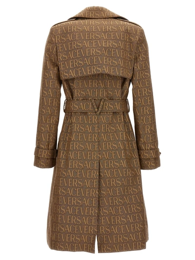 Shop Versace Cotton Blend Trench Coat In Beige