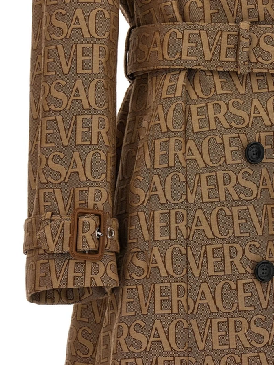 Shop Versace Cotton Blend Trench Coat In Beige