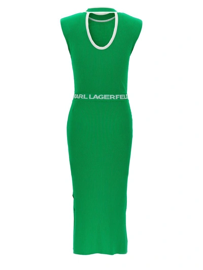 Shop Karl Lagerfeld Logo Knit Dress In Green