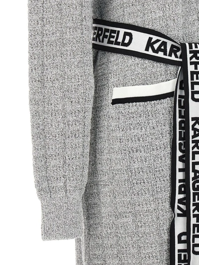 Shop Karl Lagerfeld Logo Tape Cardigan In Gray