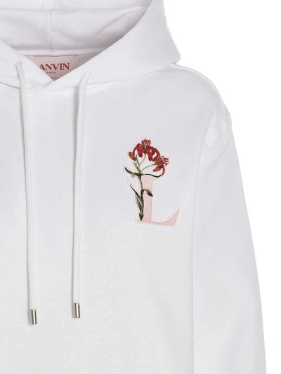 Lanvin Logo-embroidered Drawstring Hoodie In White
