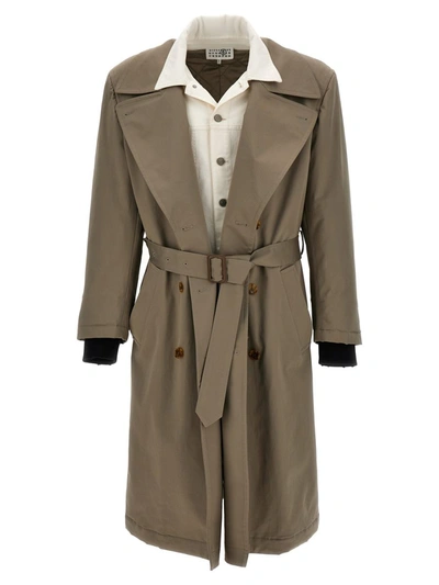 Shop Mm6 Maison Margiela Trench Coat With Contrasting Inserts In Beige