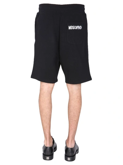 Moschino Bermuda With Logo Embroidered In Black