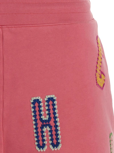 Shop Moschino Lettering Embroidered Logo Bermuda Shorts In Fuchsia