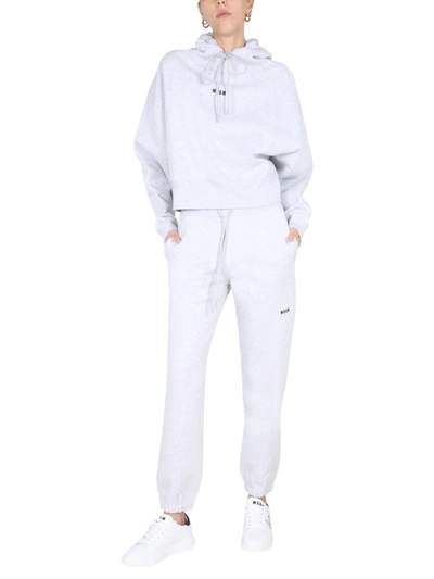 Shop Msgm Jogging Pants With Logo Print In Grey