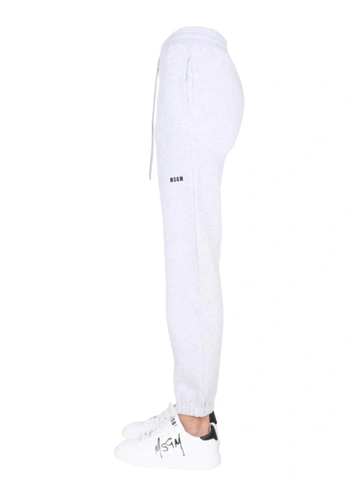 Shop Msgm Jogging Pants With Logo Print In Grey