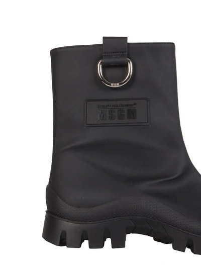Msgm Round-toe Ankle Leather Boot In Black