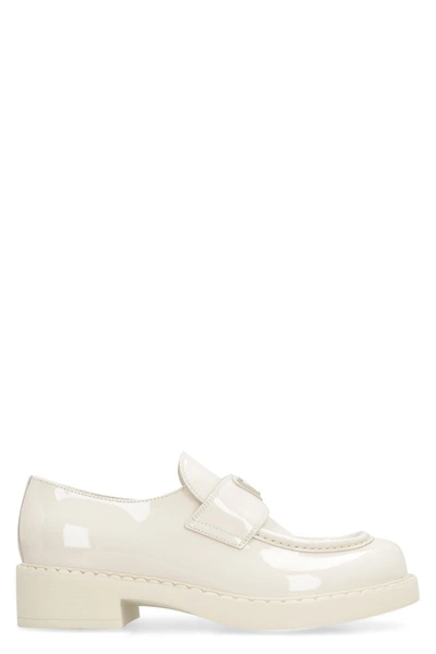Shop Prada Chocolate Patent Leather Loafer In Ivory