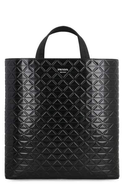 Shop Prada Smooth Leather Tote Bag In Black