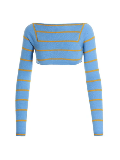 Pucci Cropped Knit Sweater Featuring Cut-out Detail In Blue