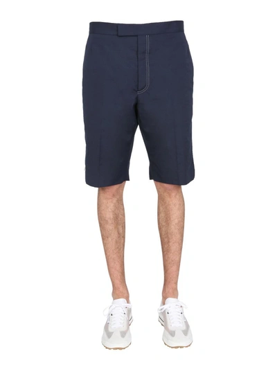 Shop Thom Browne Bermuda With Contrast Stitching In Blue