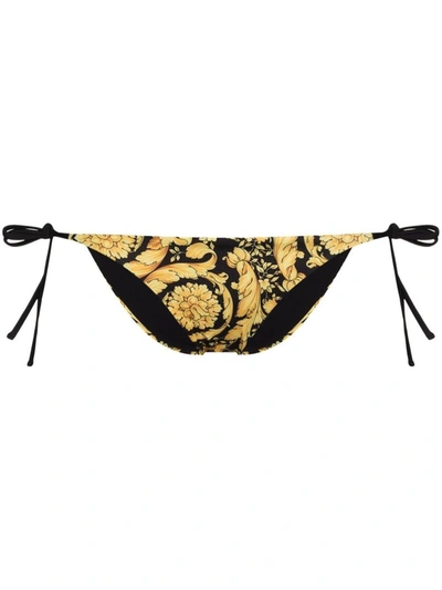 Shop Versace Bikini Slip Barocco Print In Golden