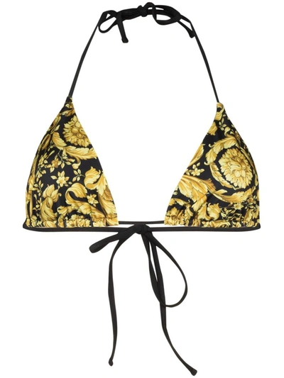 Shop Versace Bikini Top Barocco Print In Golden