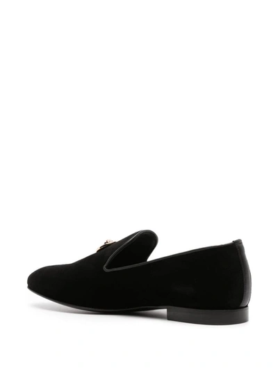 Shop Versace Medusa Velvet Loafers In Black