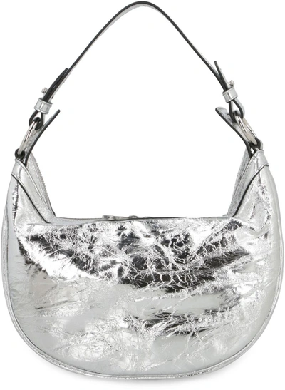 Shop Versace Repeat Leather Shoulder Bag In Silver